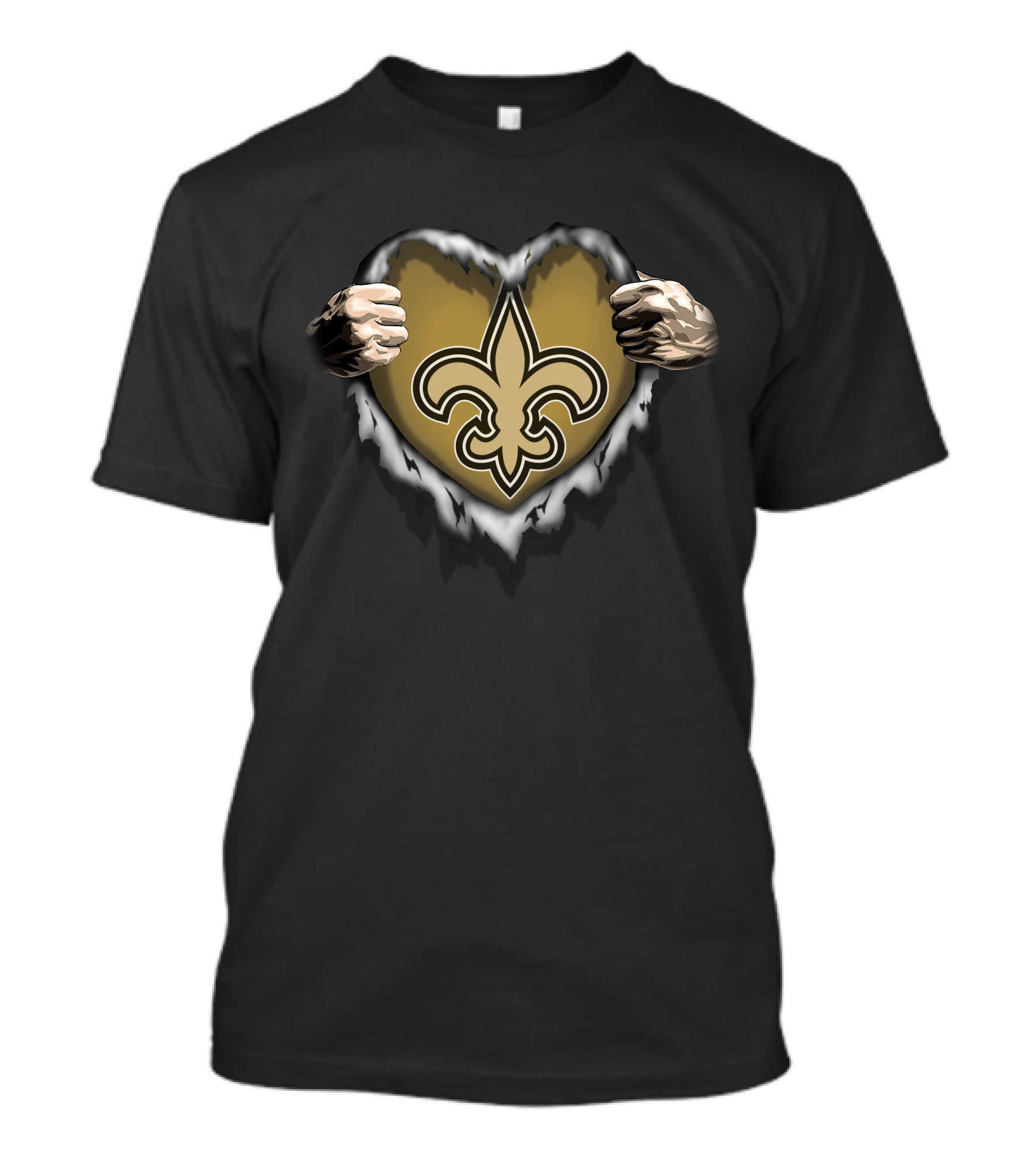 New Orleans Saints Fleur-de-Lis Heart Ripped Hands T-Shirt