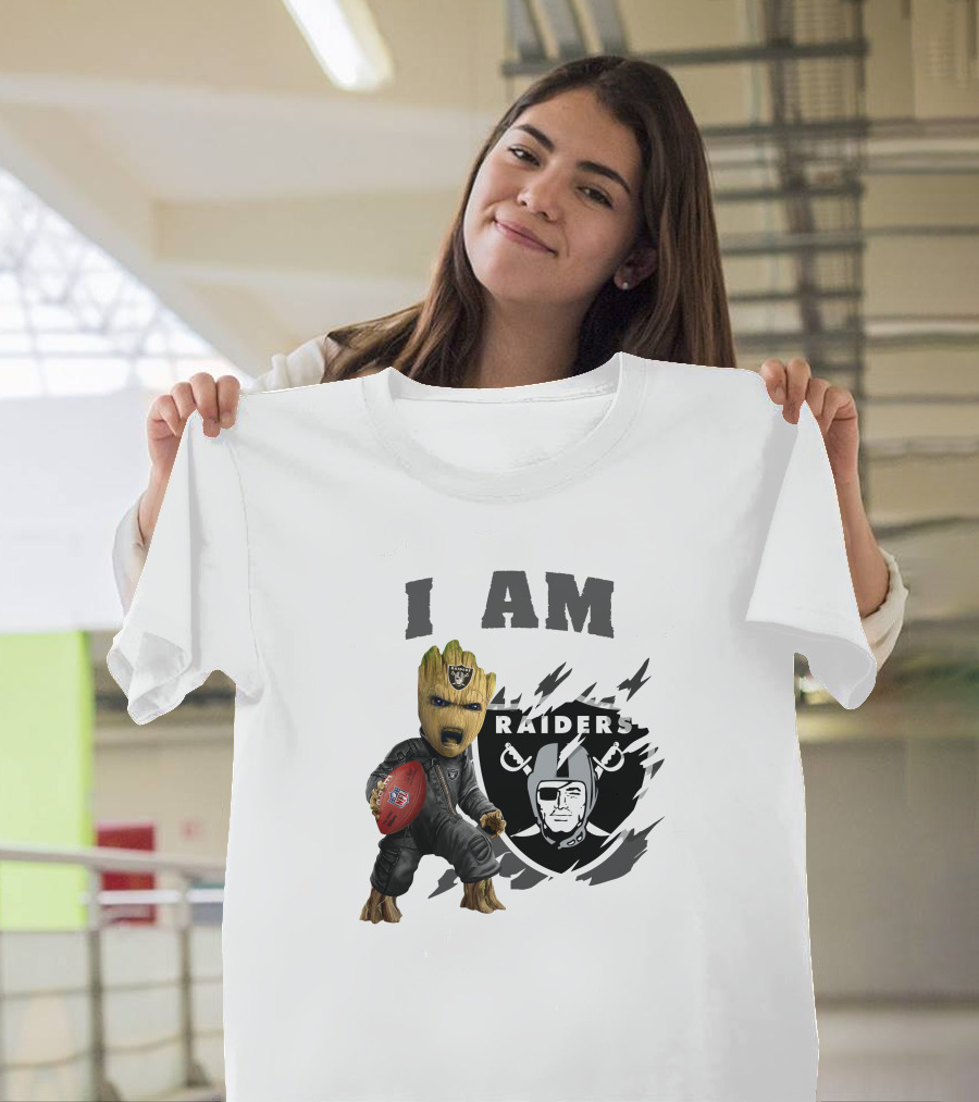 I Am Groot Raiders Football Character With Las Vegas Raiders T-Shirt