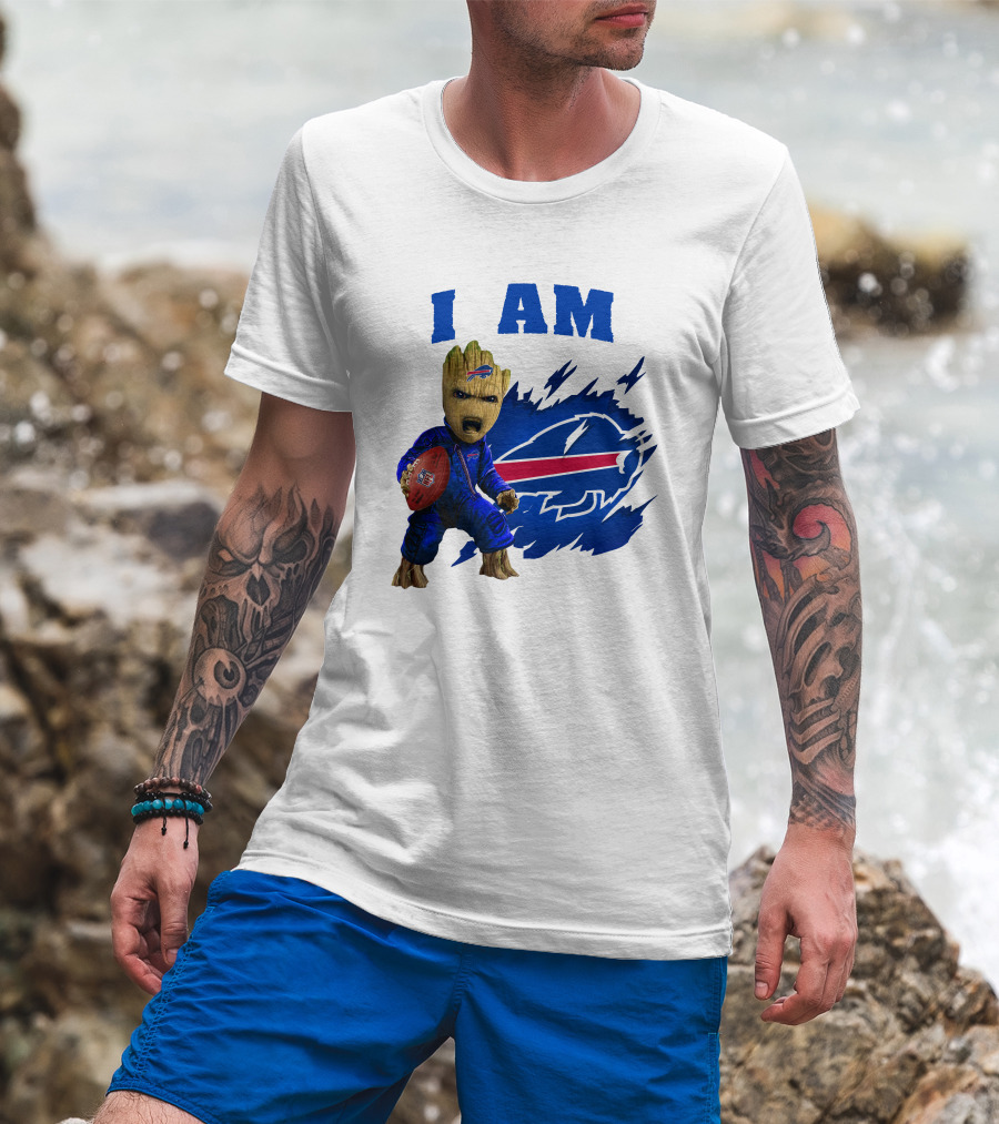 Groot Holding Football Buffalo Bills Logo I Am T-Shirt