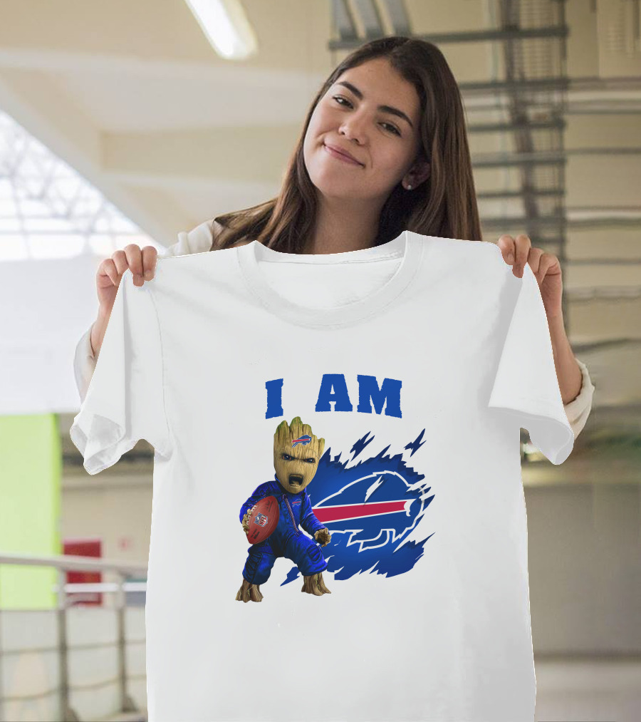 Groot Holding Football Buffalo Bills Logo I Am T-Shirt