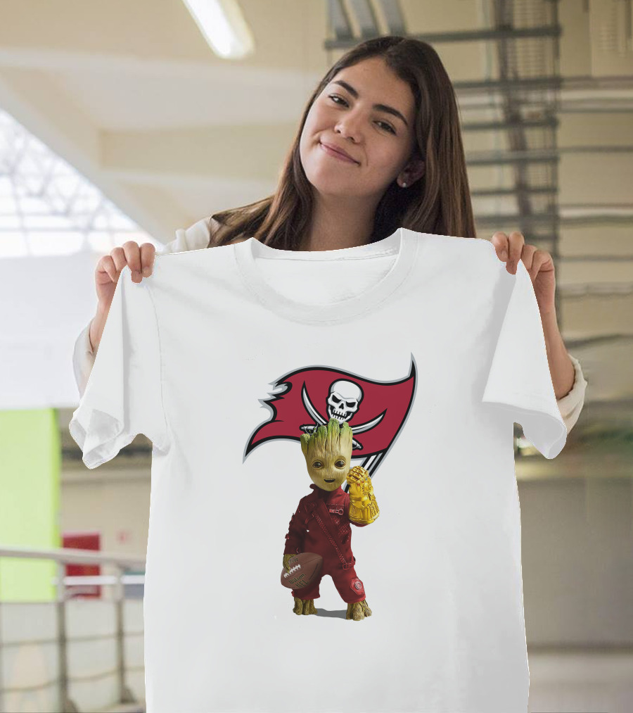 Groot Holding Football with Tampa Bay Buccaneers T-Shirt