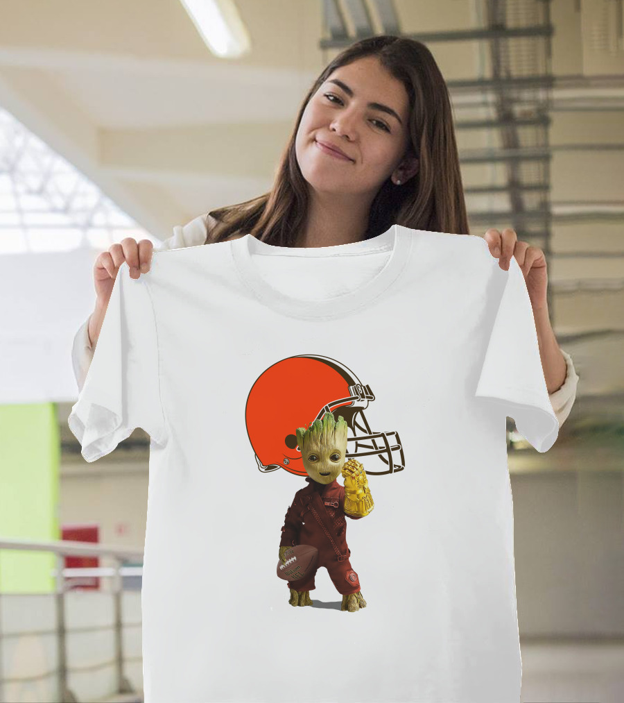 Cleveland Browns Football Groot And Infinity Gauntlet T-Shirt