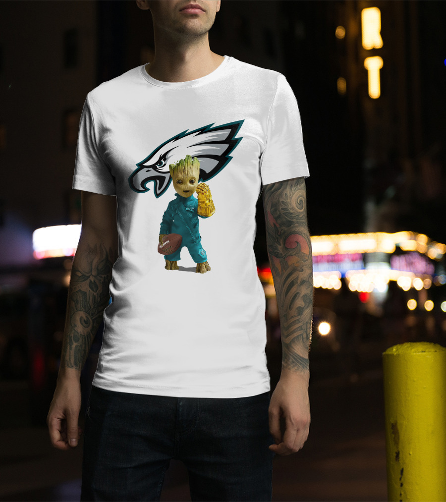 Philadelphia Eagles Baby Groot Infinity Gauntlet Football T-Shirt