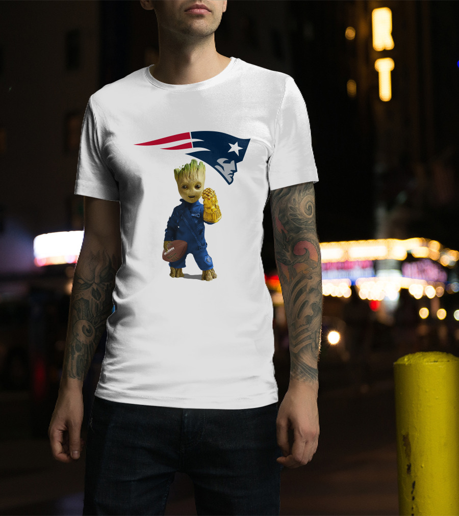 New England Patriots Groot Football Infinity Gauntlet T-Shirt