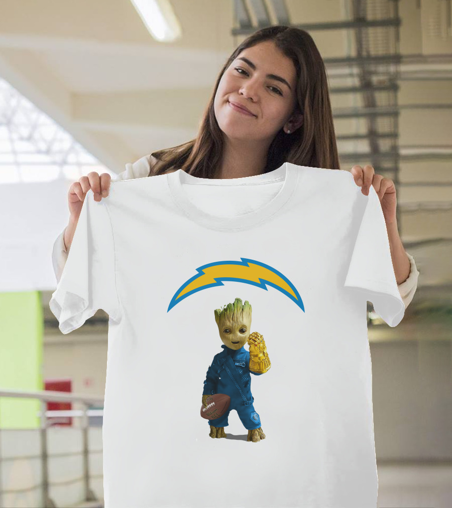 Los Angeles Chargers Groot Infinity Gauntlet Football T-Shirt