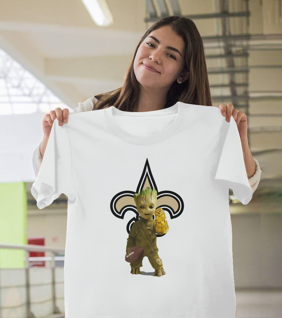 New Orleans Saints Groot Football Infinity Gauntlet Fleur-de-lis T-Shirt