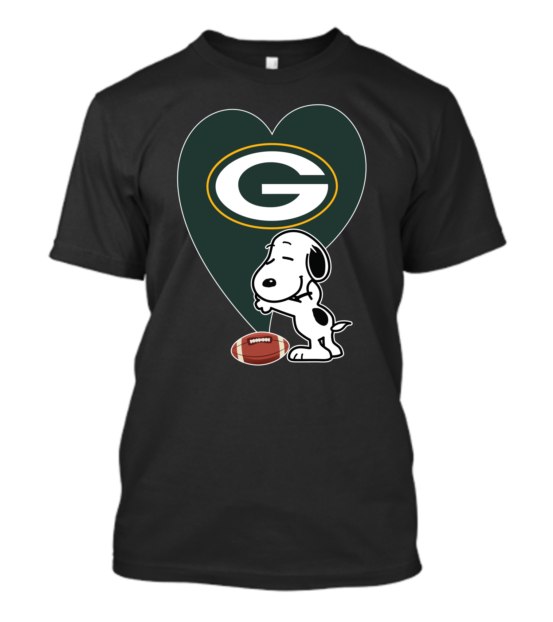 Green Bay Packers Snoopy Heart Football Hug T-Shirt