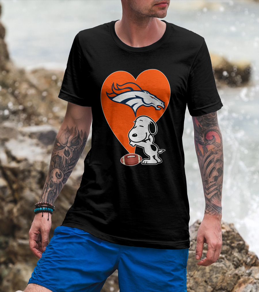 Denver Broncos Snoopy Hug Heart Logo Football T-Shirt