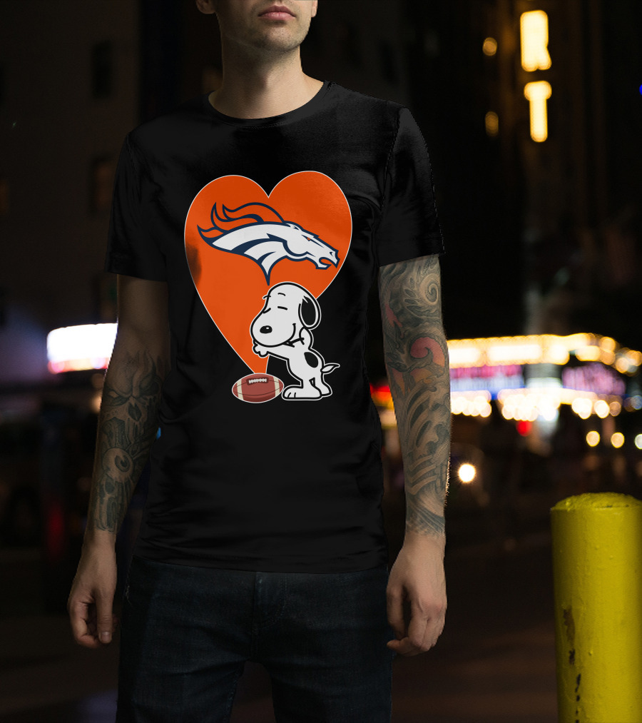Denver Broncos Snoopy Hug Heart Logo Football T-Shirt