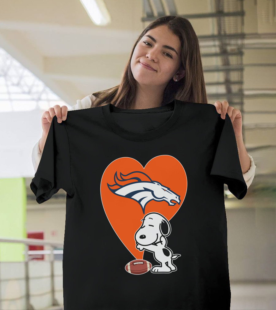 Denver Broncos Snoopy Hug Heart Logo Football T-Shirt