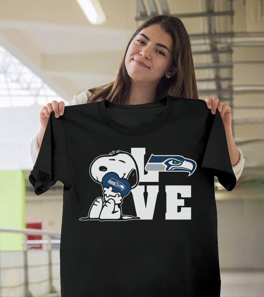 Snoopy Love Seattle Seahawks Heart T-Shirt