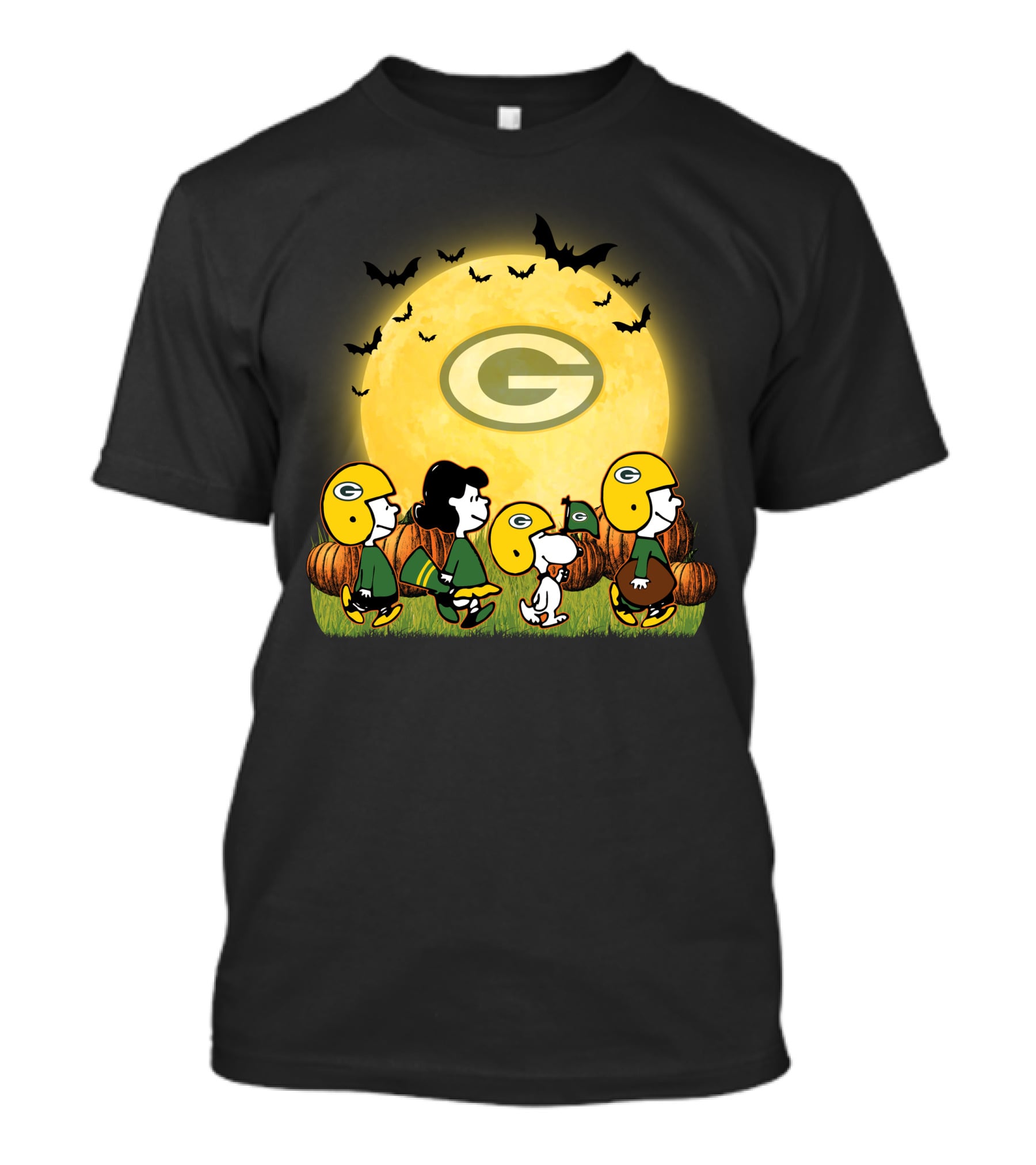 Green Bay Packers Snoopy Halloween Moon Pumpkins T-Shirt