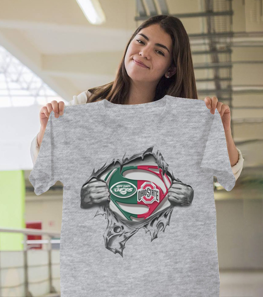 New York Jets Ohio State Buckeyes Superman Logo Crossover T-Shirt