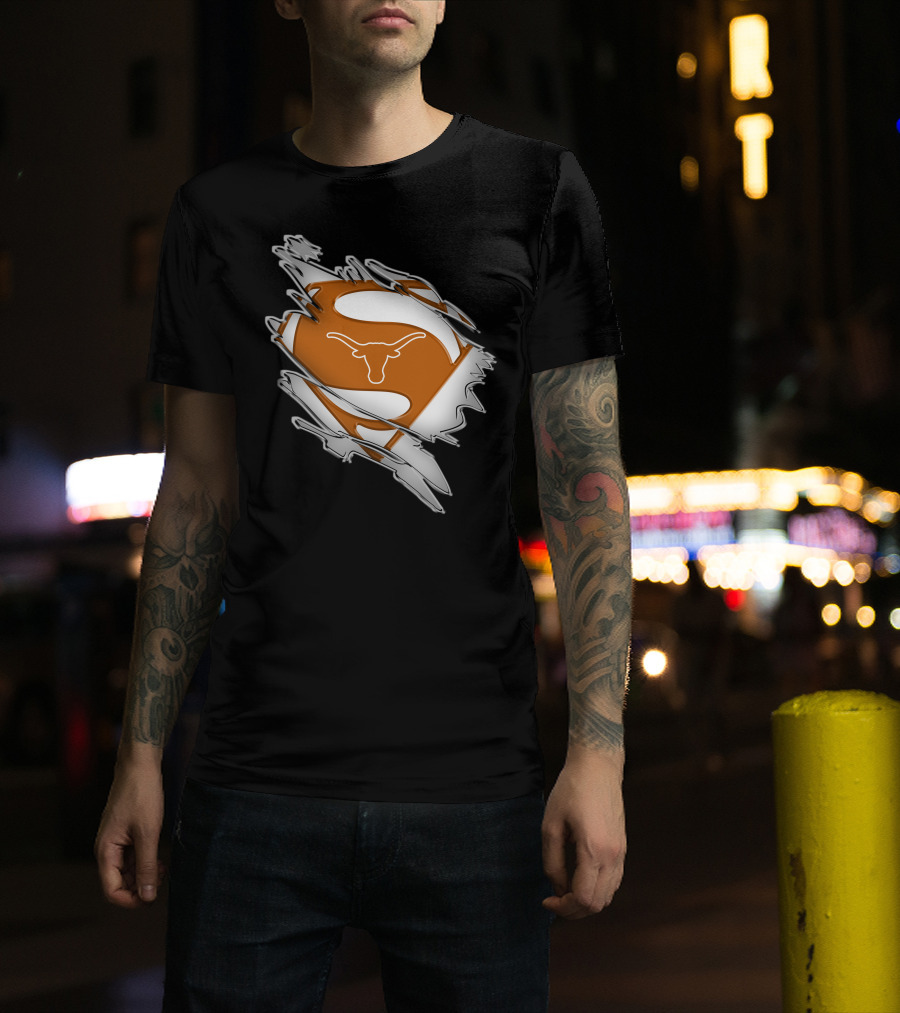 Texas Longhorns Superman Logo Rip T-Shirt