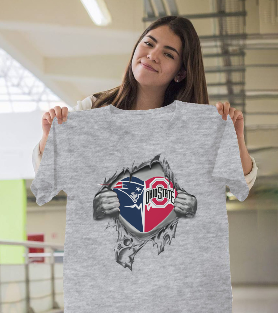 New England Patriots Ohio State Buckeyes Torn Heart Logo Fusion T-Shirt