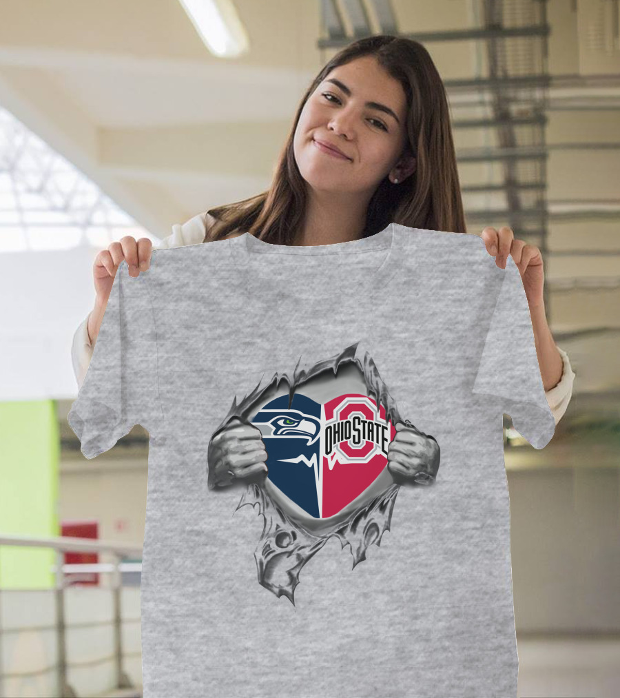 Seattle Seahawks Ohio State Buckeyes Heart Inside Ripped T-Shirt