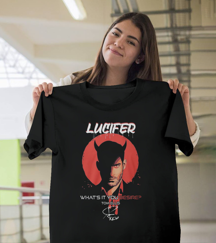 Lucifer What's It You Desire Tom Ellis Red Circle Devil Horns T-Shirt