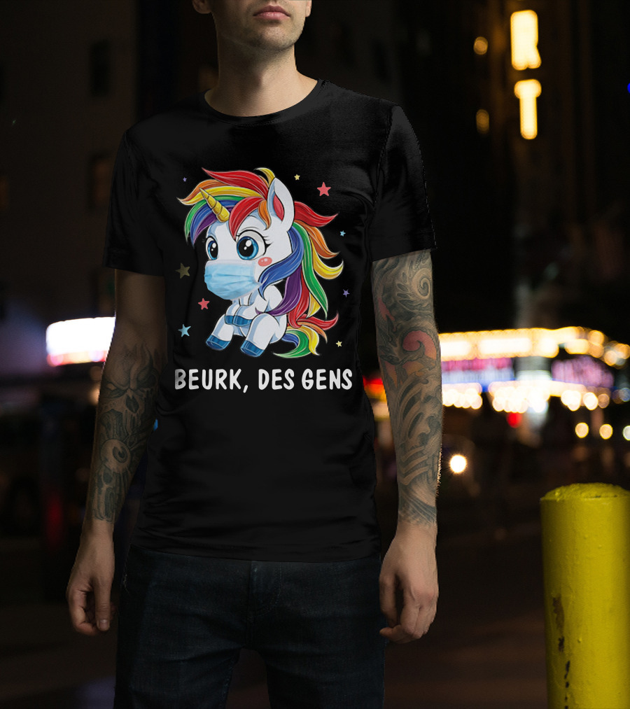Licorne Arc-en-Ciel Masque Beurk Des Gens Étoiles T-Shirt
