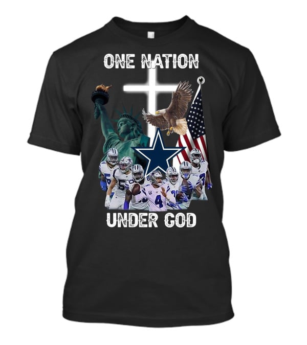 One Nation Under God Dallas Cowboys Statue Of Liberty American Flag Eagle Players T-Shirt