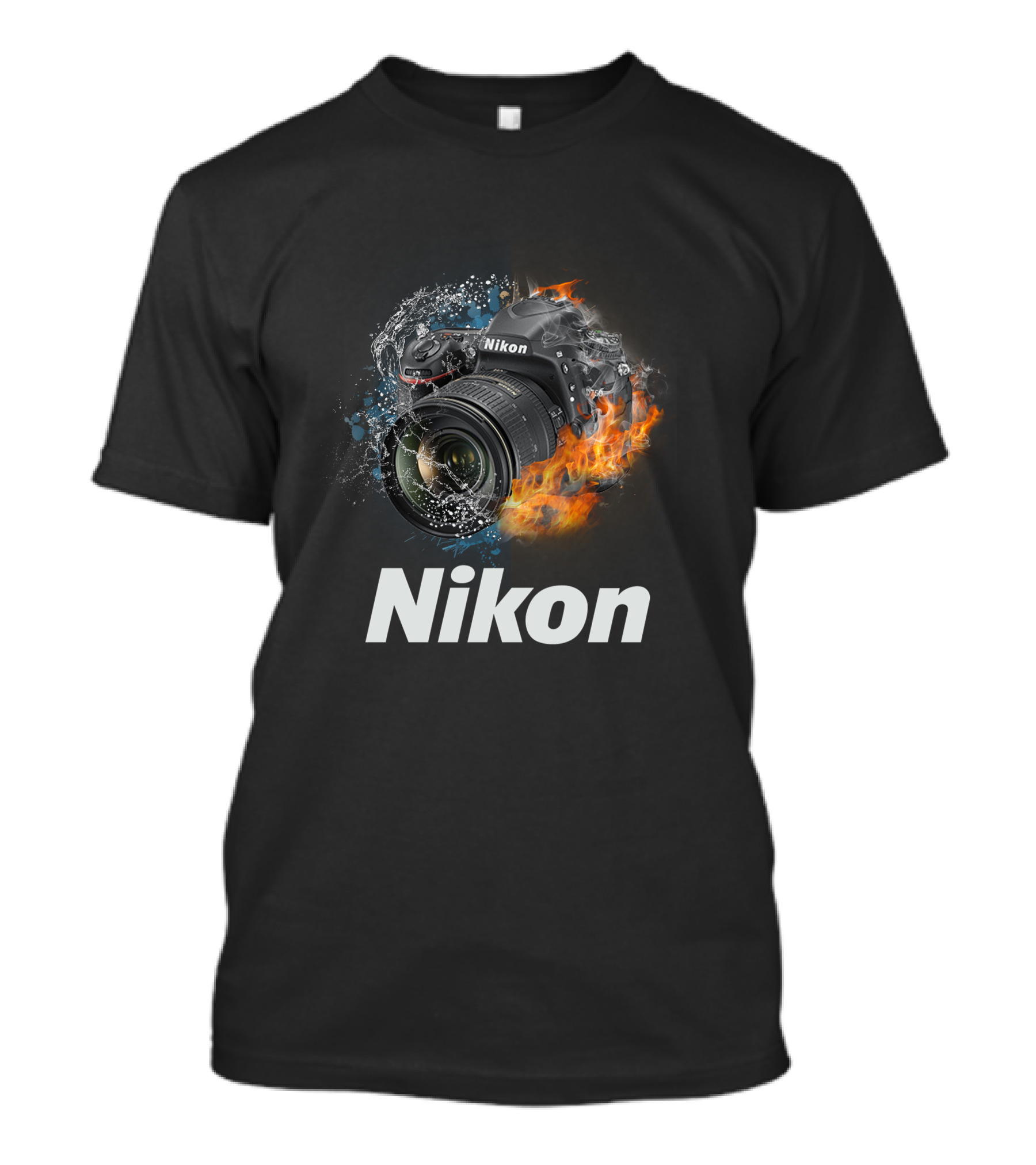 Nikon Camera Immersed In Water And Fire Elements T-Shirt