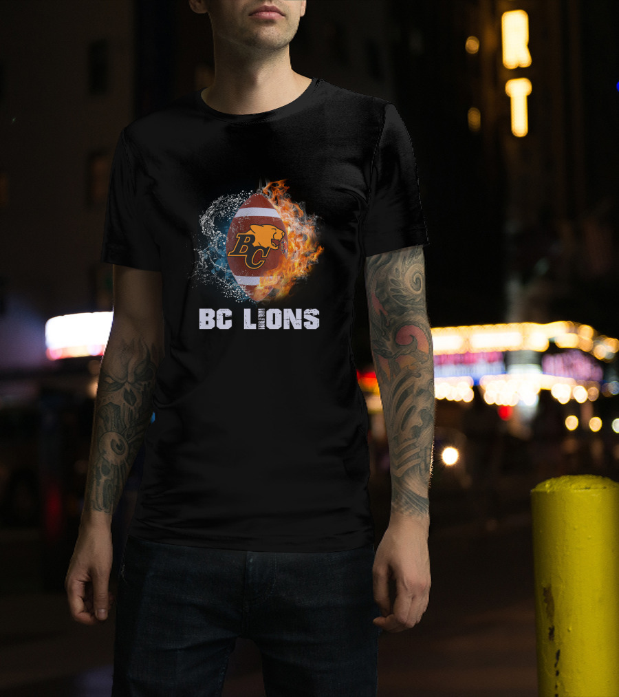 BC Lions Football Logo With Fire And Water Elements T-Shirt