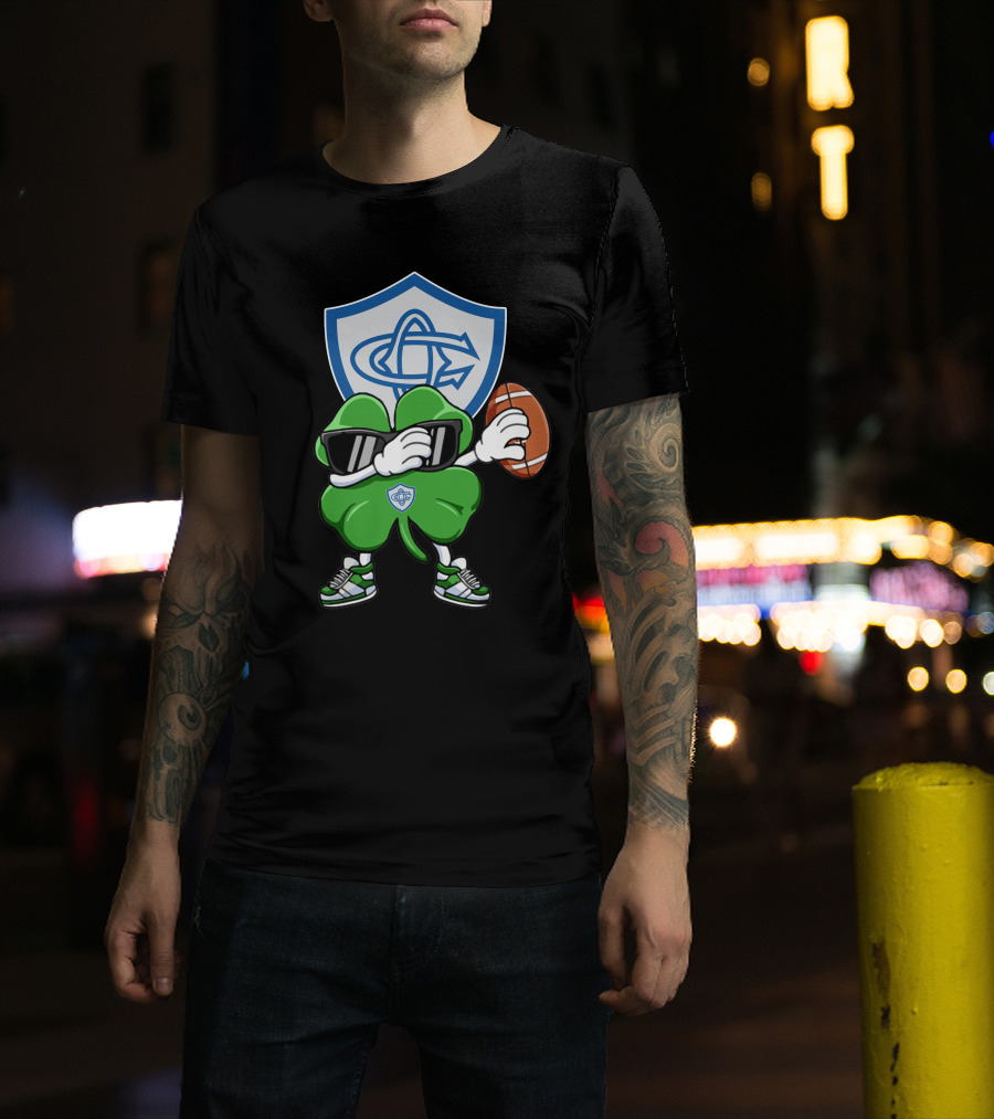 Castres Olympique Mascot Holding Football With Club Logo Shield T-Shirt