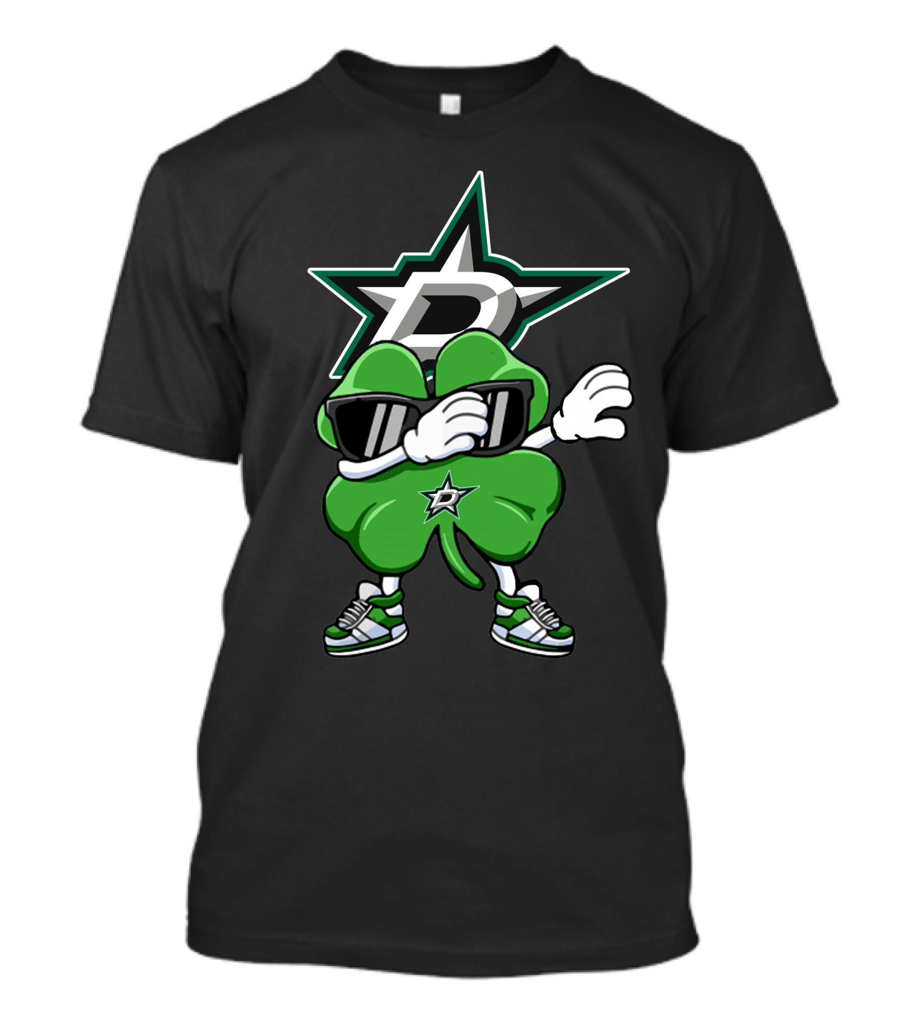 Dallas Stars Clover Dabbing Logo With Sneakers T-Shirt
