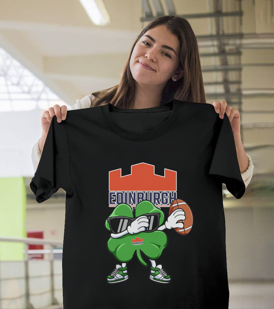 Edinburgh Rugby Clover Holding Rugby Ball with Sunglasses and Sneakers T-Shirt