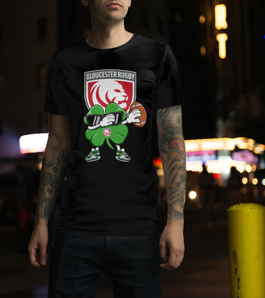 Gloucester Rugby Shamrock Lion Logo With Rugby Ball T-Shirt