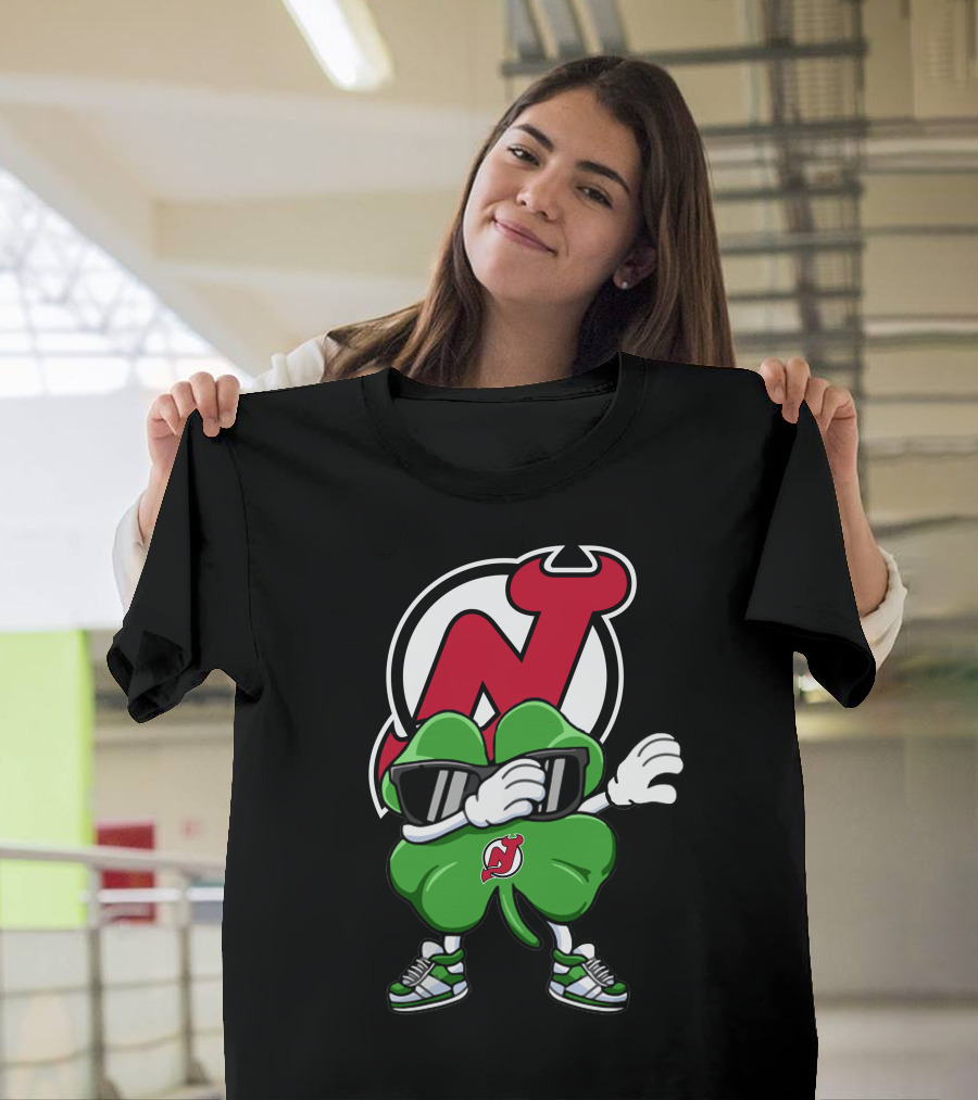New Jersey Devils Shamrock Mascot Dab with Sunglasses and Sneakers T-Shirt