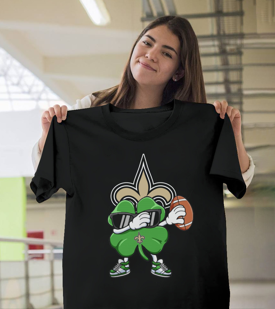 New Orleans Saints Shamrock Football Dab Fleur-de-lis T-Shirt