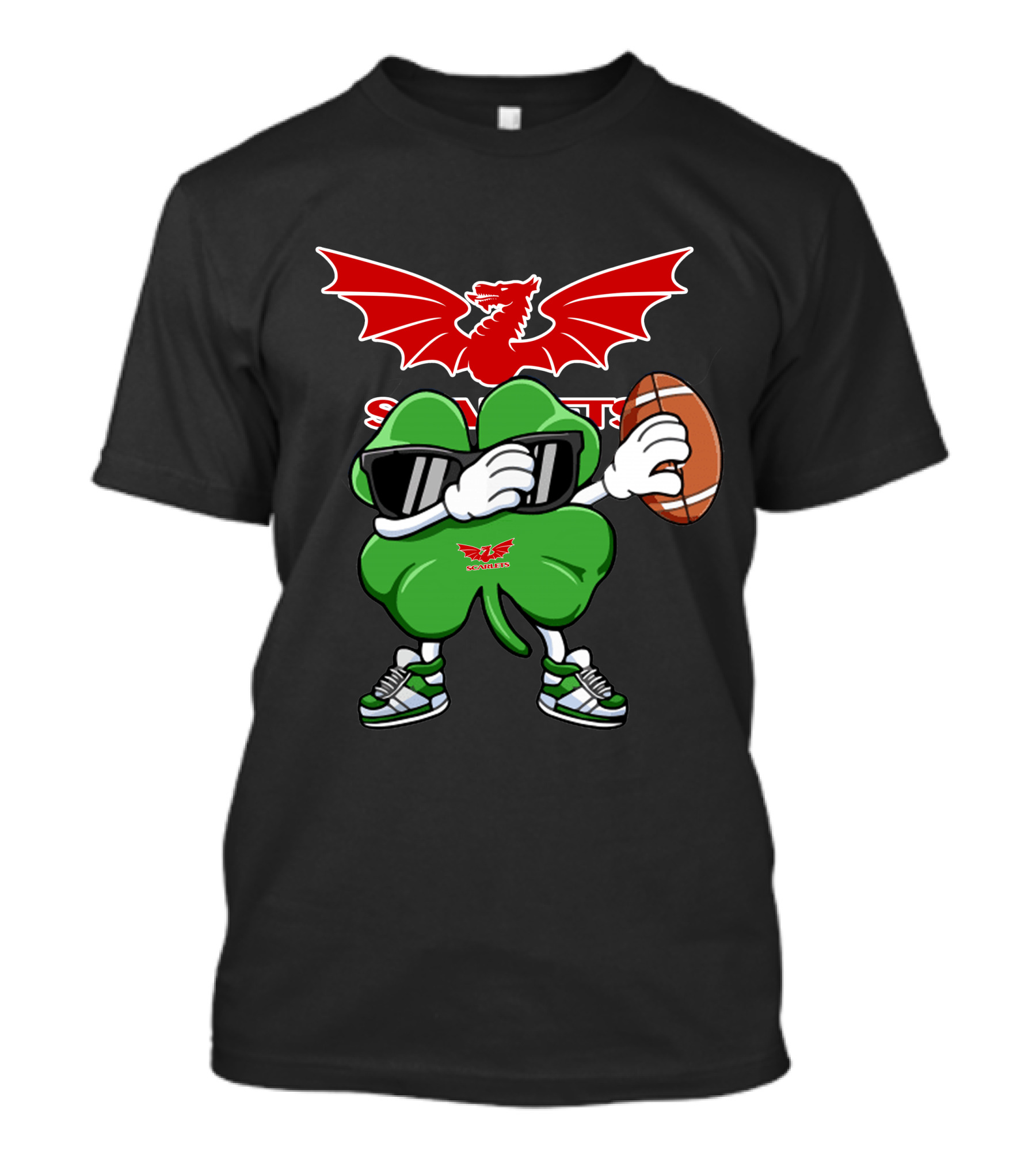 Scarlets Welsh Dragon Clover Football T-Shirt