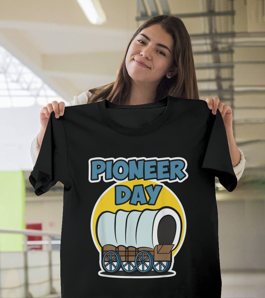 Pioneer Day Covered Wagon Illustration with Bold Lettering T-Shirt