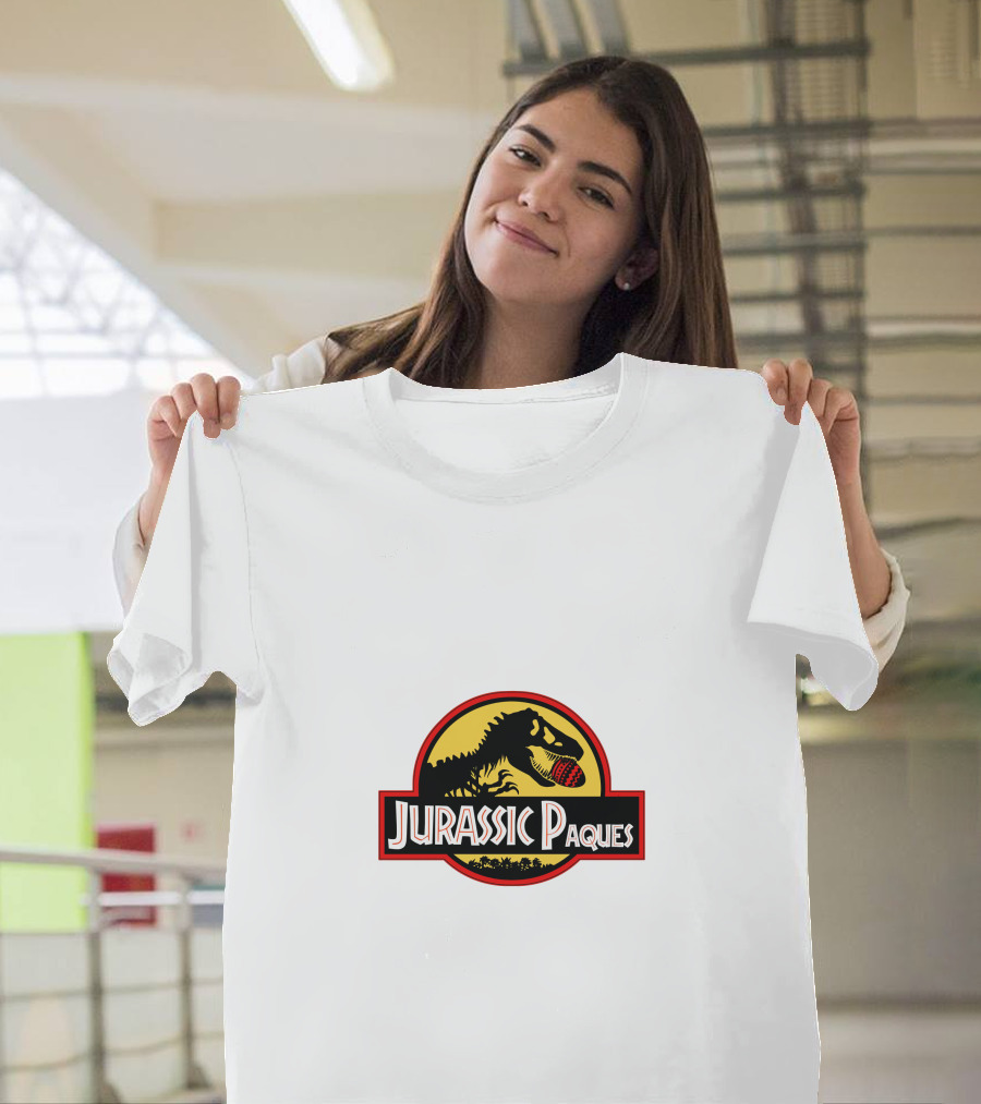 Jurassic Paques Dinosaur Silhouette Red Ball Circle T-Shirt