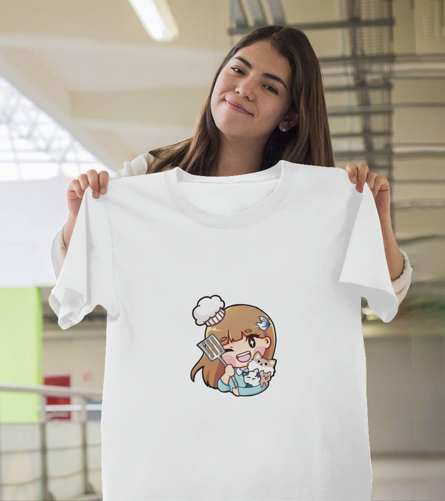 Offlinetv Twitter Cartoon Chef Girl with Pets and Spatula T-Shirt
