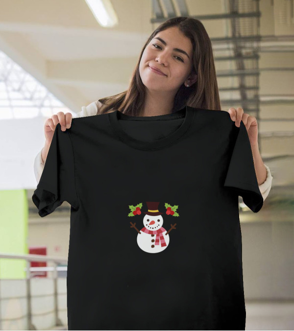 Nikita Dragun Snowman Christmas Holiday Scarf Top Hat Holly Berries T-Shirt