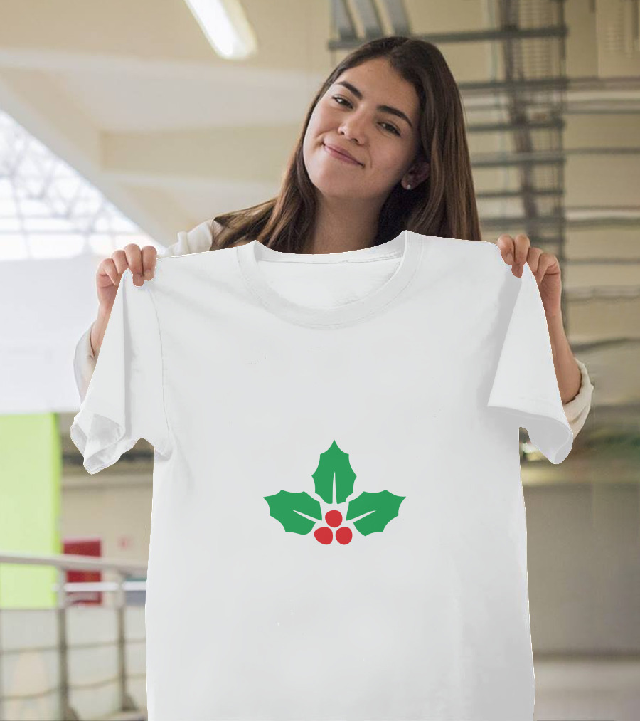 Holly Green Leaves and Red Berries T-Shirt