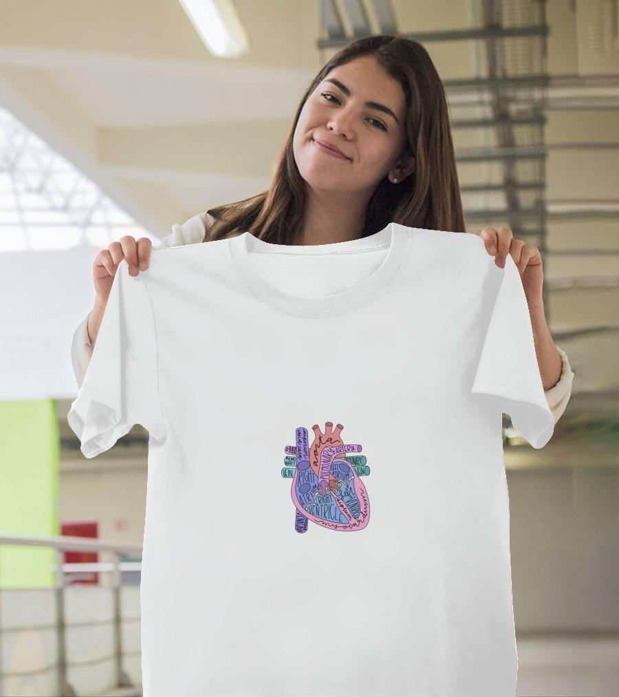 Annotated Human Heart Diagram with Aorta Artery Left Ventricle Right Atrium T-Shirt