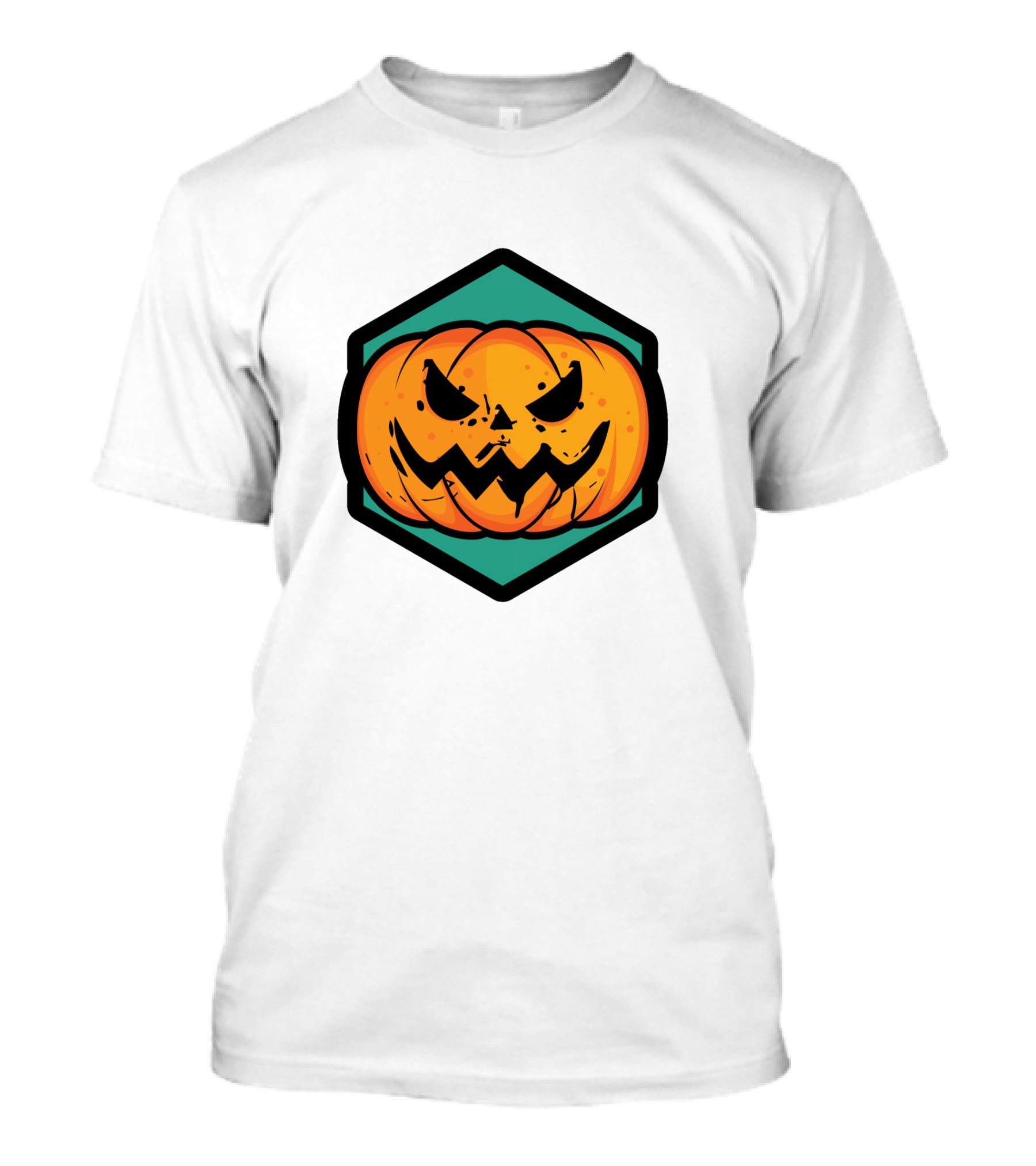 Jack-O'-Lantern Pumpkin Face Hexagon Badge T-Shirt