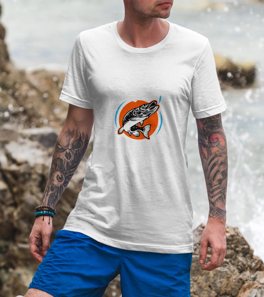 Amoskeag Lake Fish Graphic With Orange And Blue Accents T-Shirt