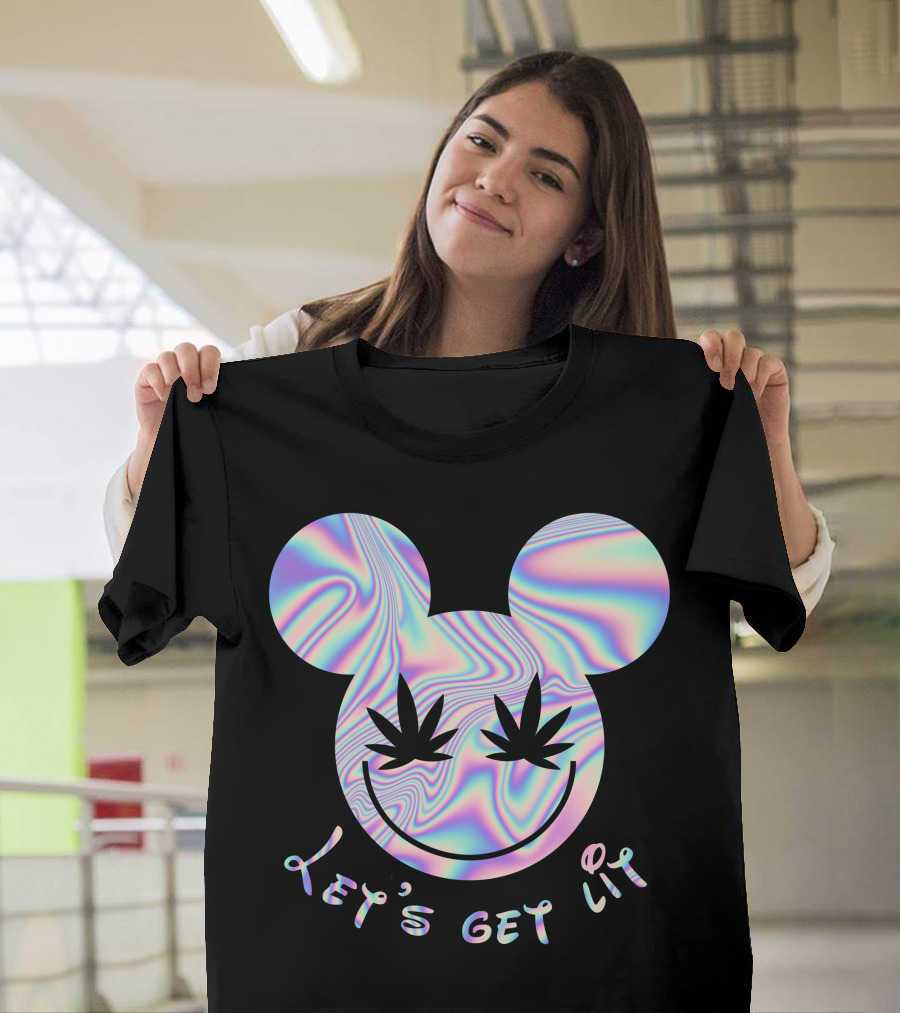 Let's Get Lit Psychedelic Mouse Face with Cannabis Eyes T-Shirt