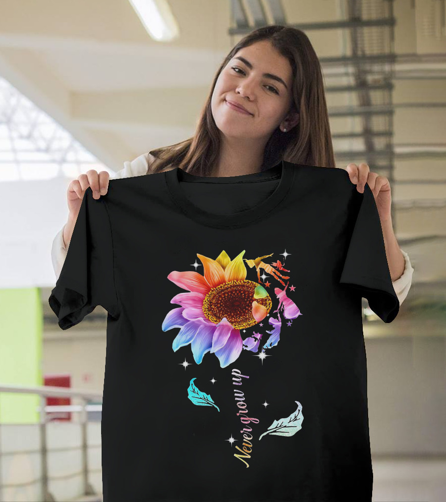 Never Grow Up Peter Pan Rainbow Flower Fantasy T-Shirt