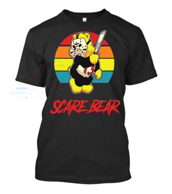Scare Bear Slasher Retro Rainbow Bear With Mask And Knife T-Shirt
