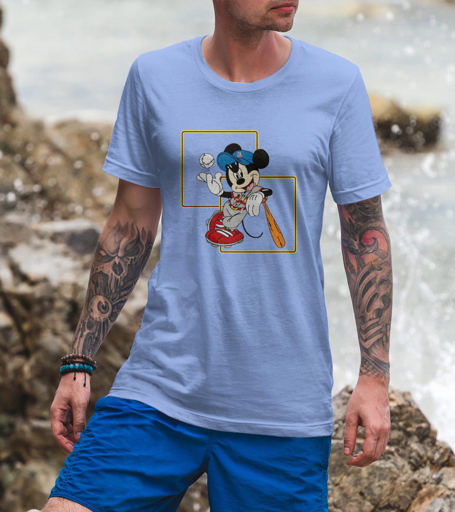 Mickey Mouse Baseball Player Blue Cap Bat And Ball Disney Classic T-Shirt