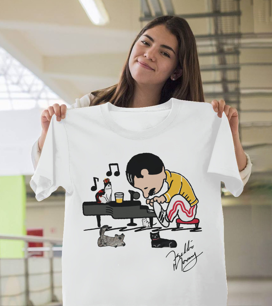 Freddie Mercury Signature With Cats And Piano Playful T-Shirt