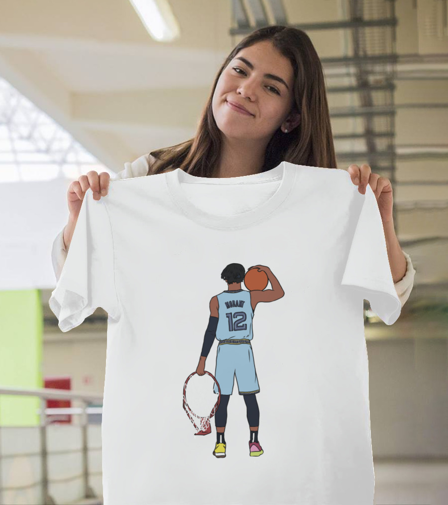 Ja Morant Funny Holding Basketball and Rim in Memphis Jersey T-Shirt