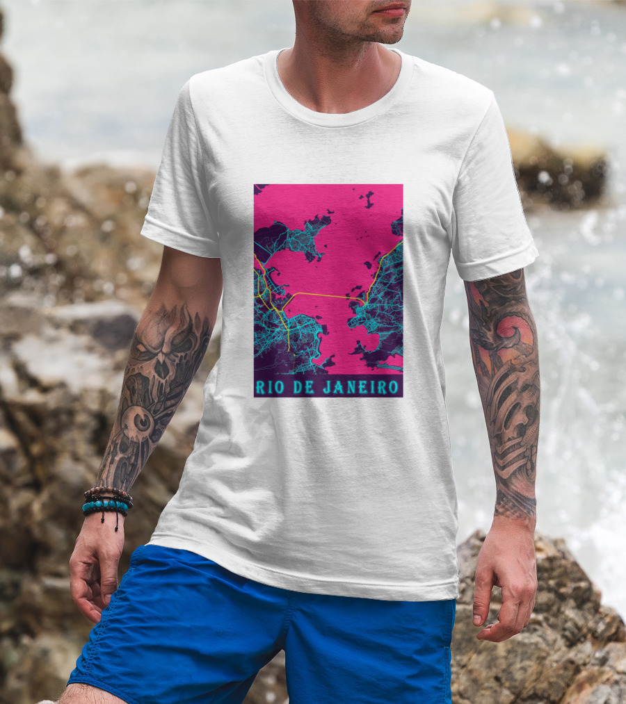 Funny Neon Rio De Janeiro Map Cityscape T-Shirt