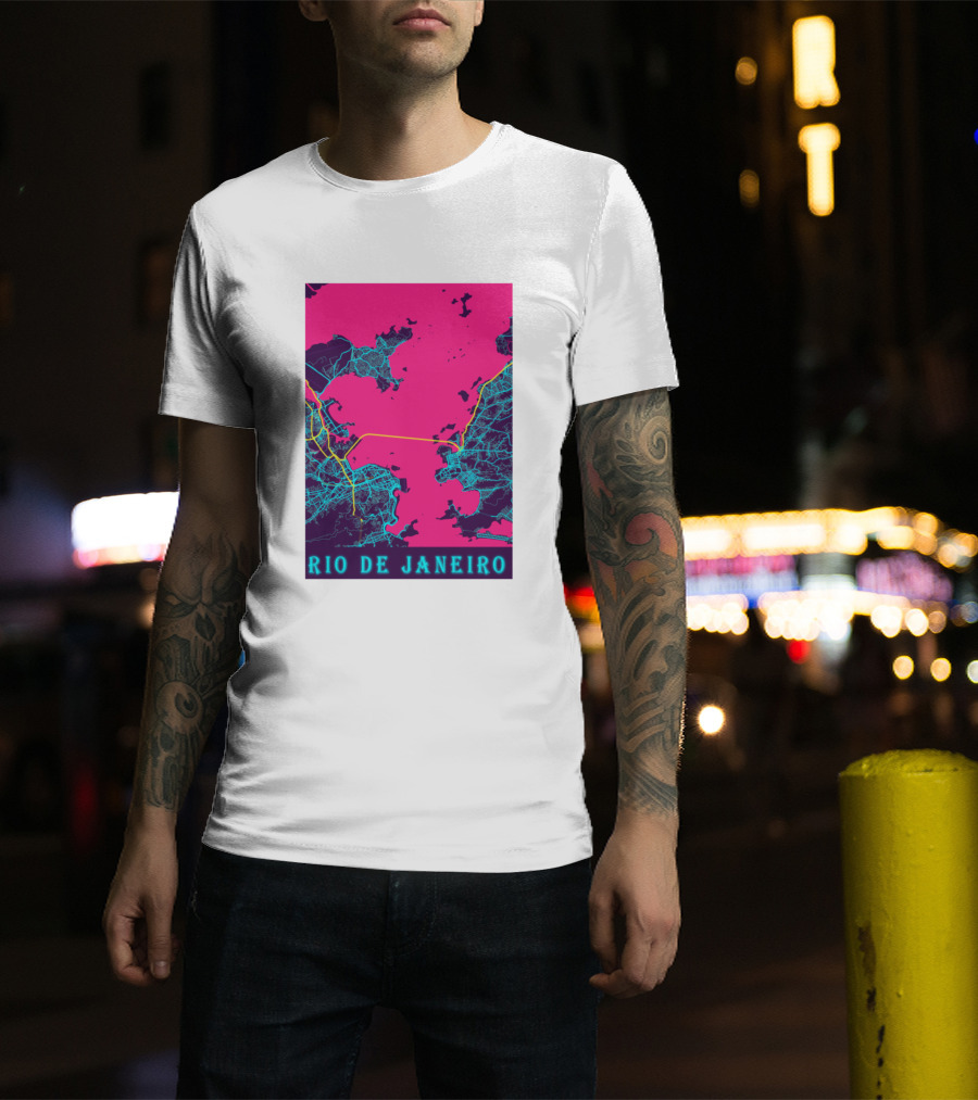 Funny Neon Rio De Janeiro Map Cityscape T-Shirt