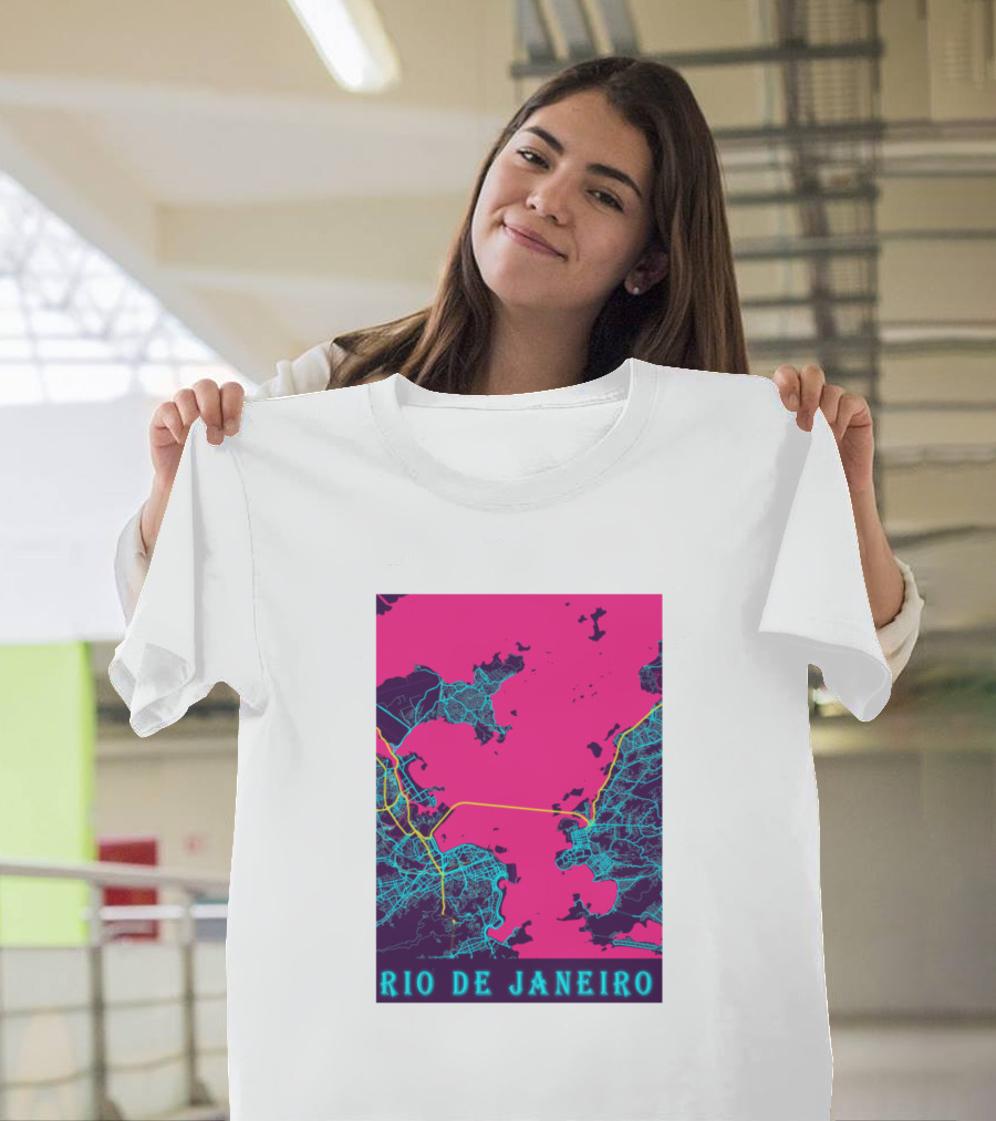 Funny Neon Rio De Janeiro Map Cityscape T-Shirt