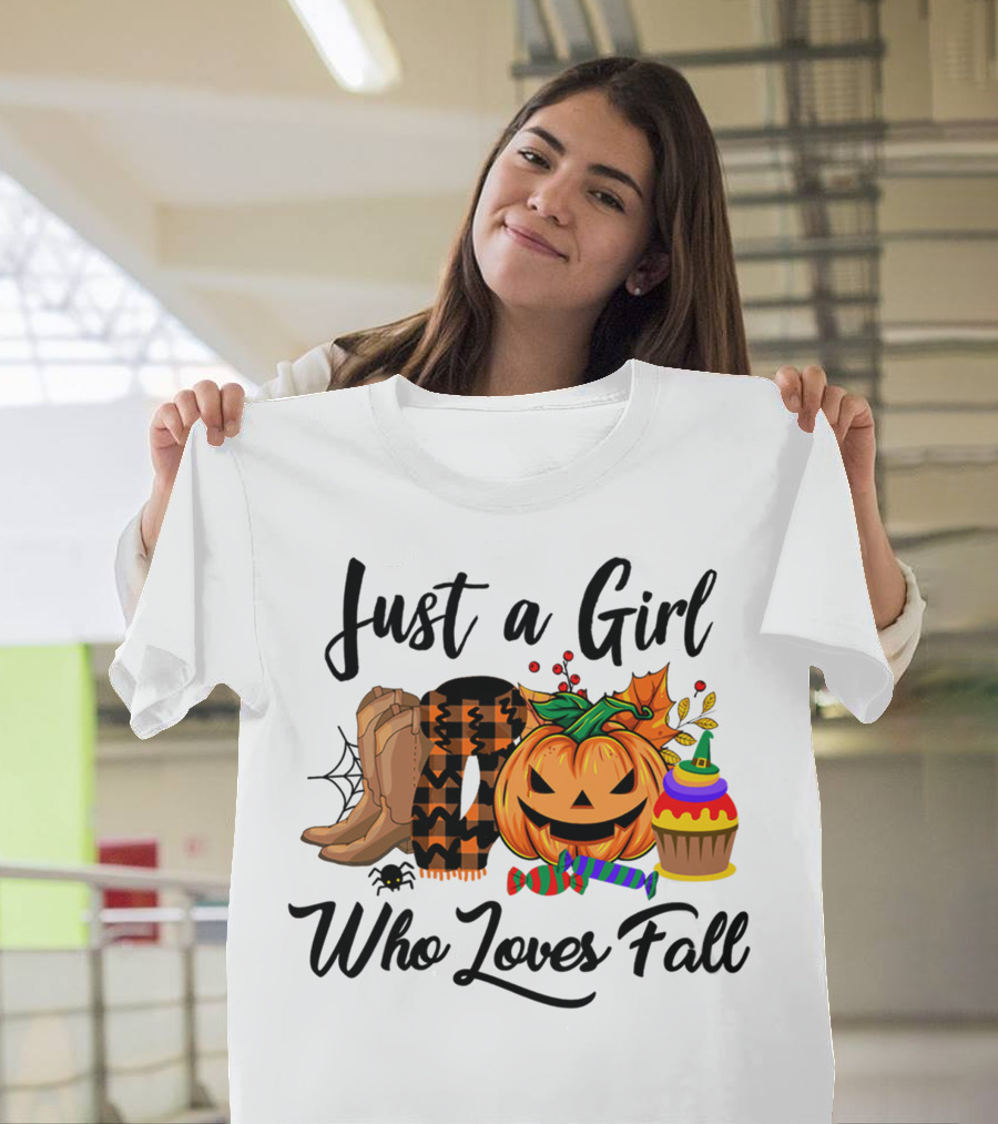 Just A Girl Who Loves Fall With Pumpkin And Boots T-Shirt